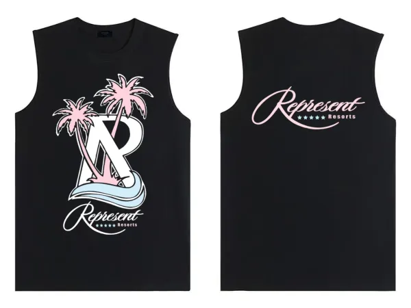 Represent Resorts Palm Tree Logo Black Sleeveless Vest Vest Top - 1