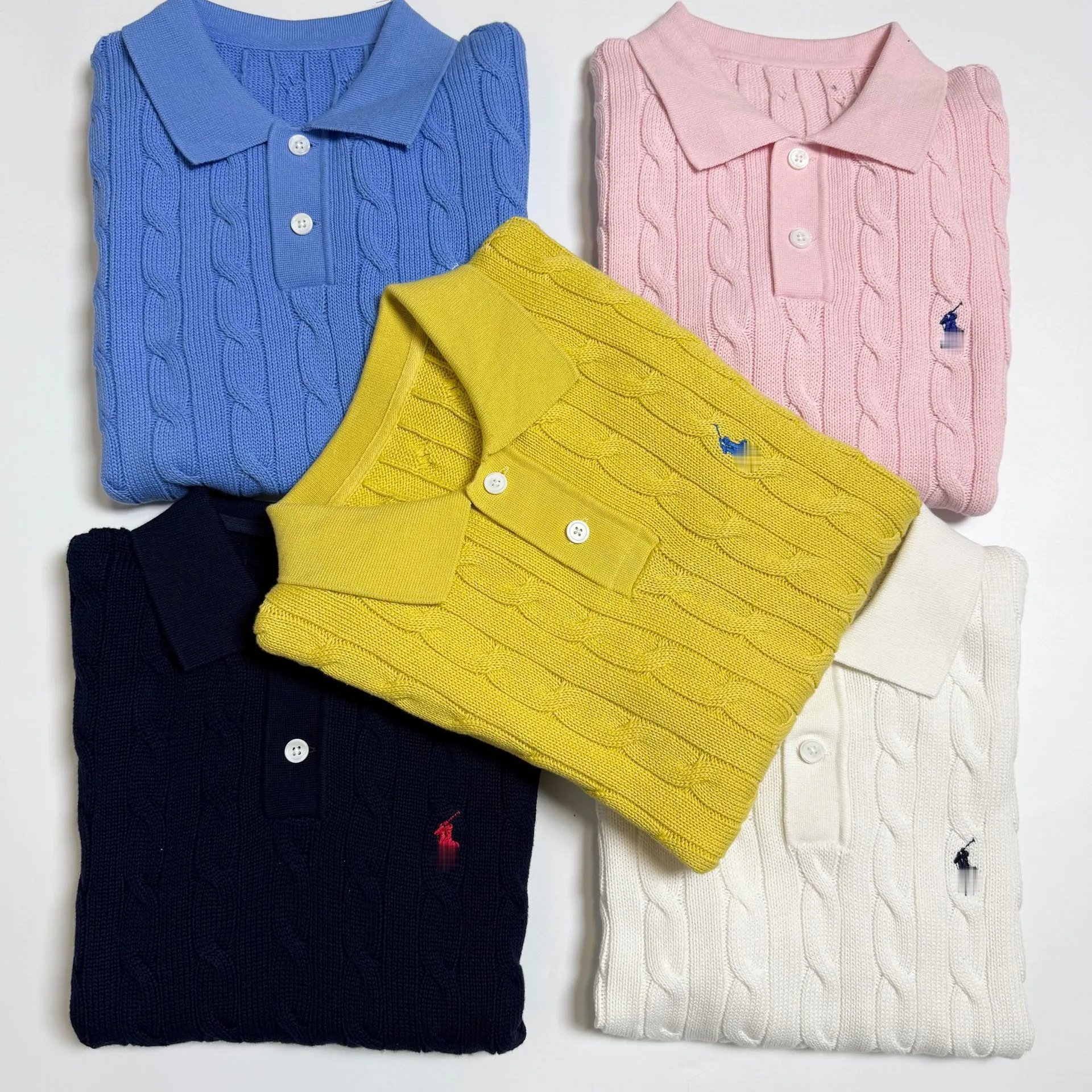 Design Cable Knit Polo Shirt in Sky Blue Tops Polo - 9