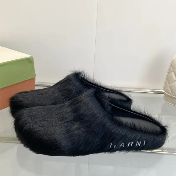 Marni Faux Fur Slippers Black - 1