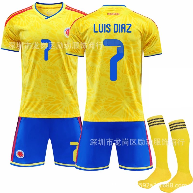 Design Colombia National Team Inspired Soccer Jersey Set Yellow Blue Jersey - 9