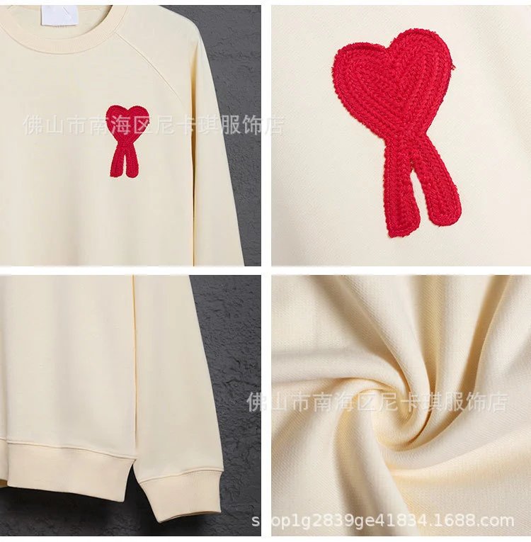 Design Embroidered Heart Sweatshirt Navy Blue Sweater - 5