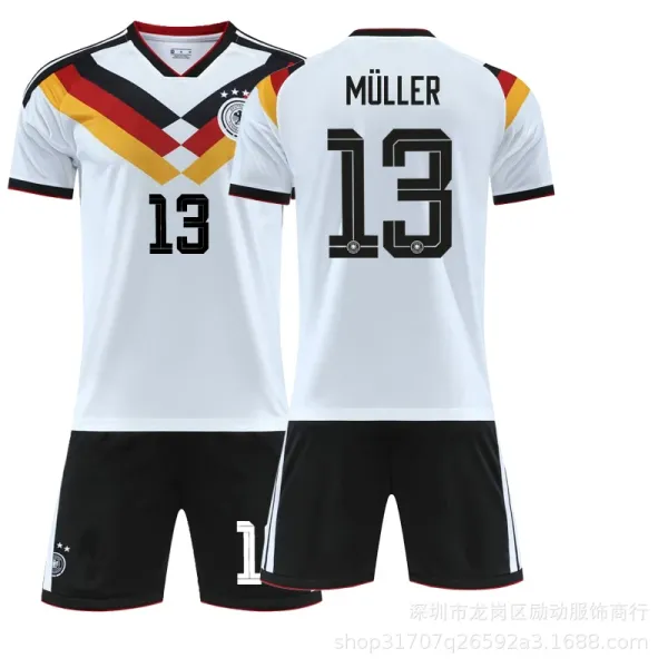 Design Germany National Team Müller #13 Home Jersey Set White / Black Jersey - 1