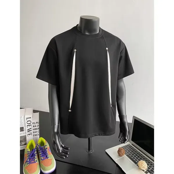 Design Asymmetrical Zip Detail Black T-Shirt - 1