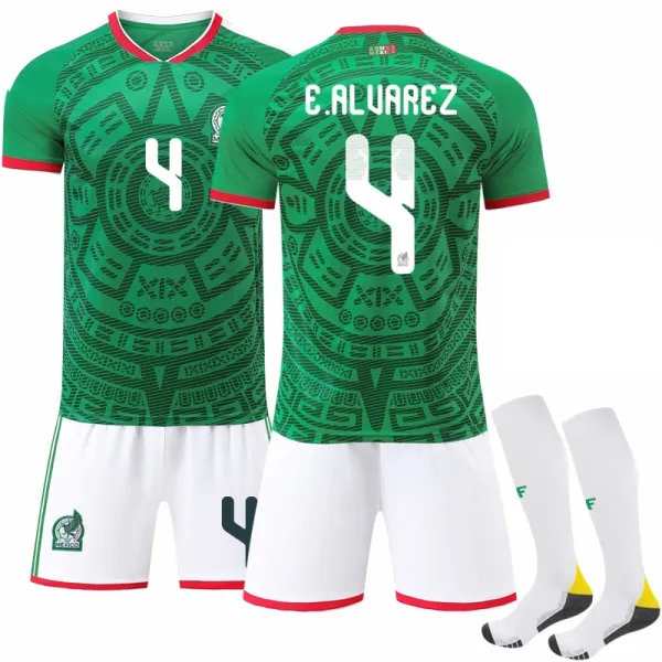 Design Mexico National Team 2022 Home Kit Green White Red Jersey Set Jersey - 1