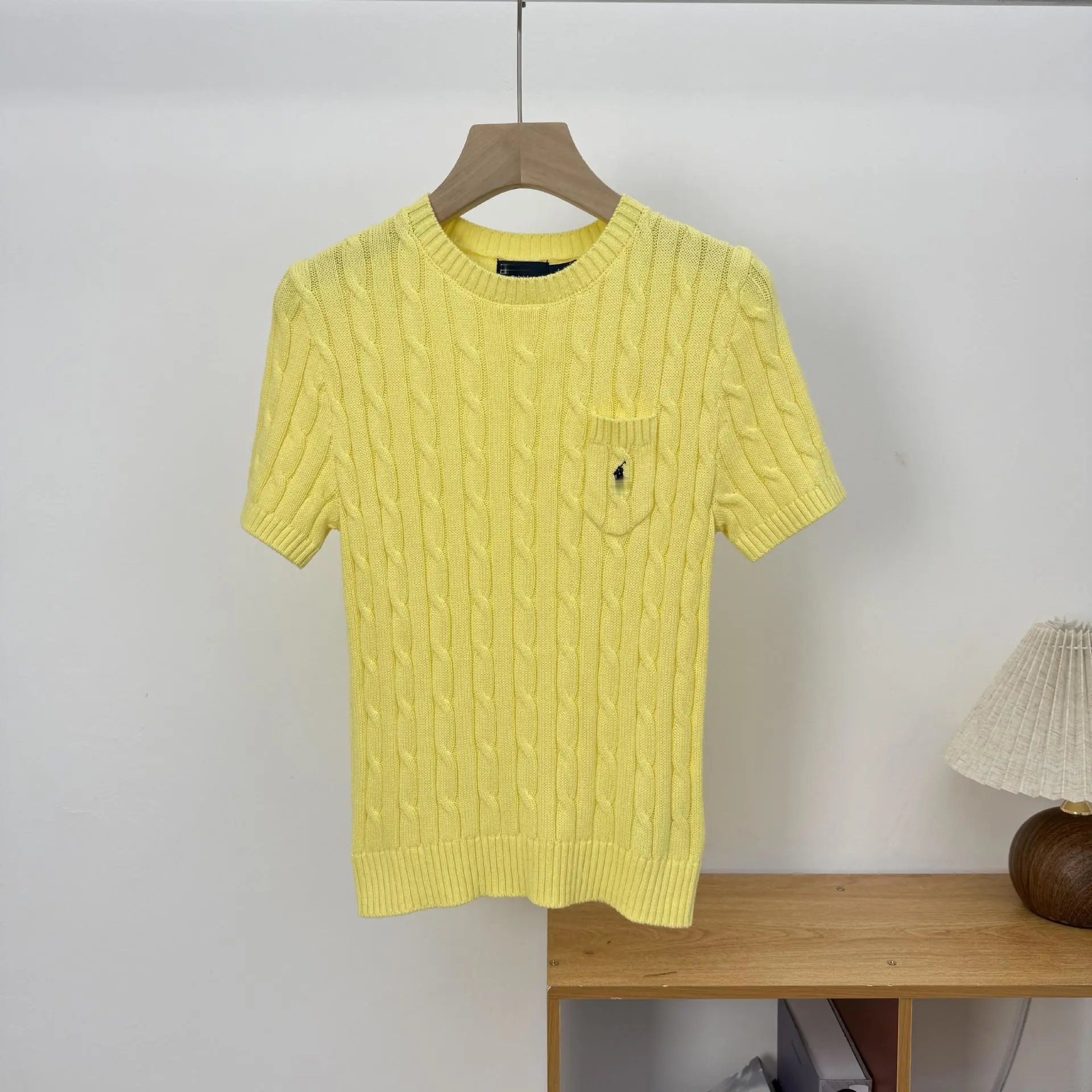 Design Cable Knit Short-Sleeve Sweater Beige Sweater - 11