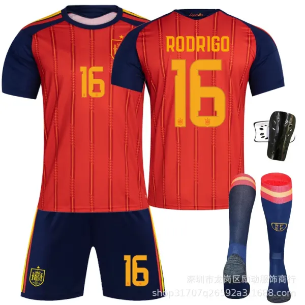 Design Spain National Team 2022 Home Kit Rodrigo #16 Red / Navy Jersey Set Jersey - 1