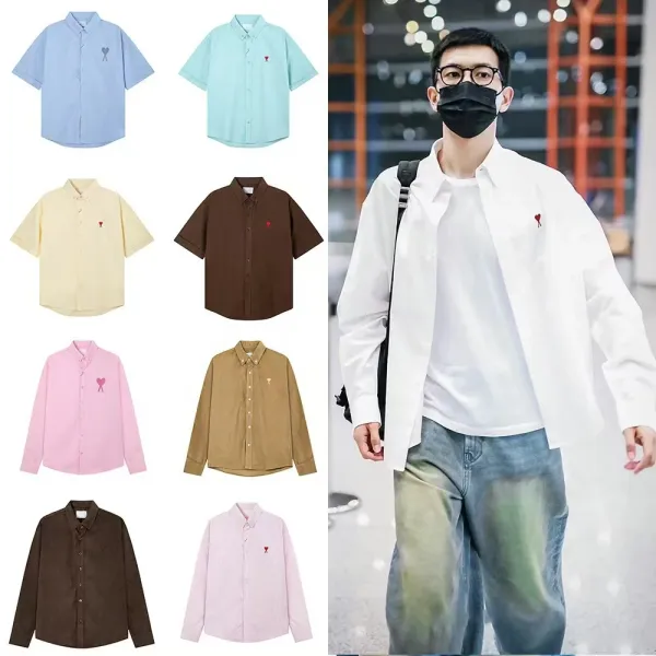 AMI Paris Heart Logo Oxford Shirt Light Blue - 49