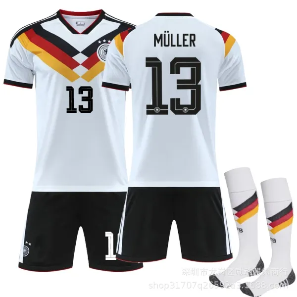 Design Germany National Team Müller #13 Home Kit White Black Red Yellow Jersey Set Sets - 1
