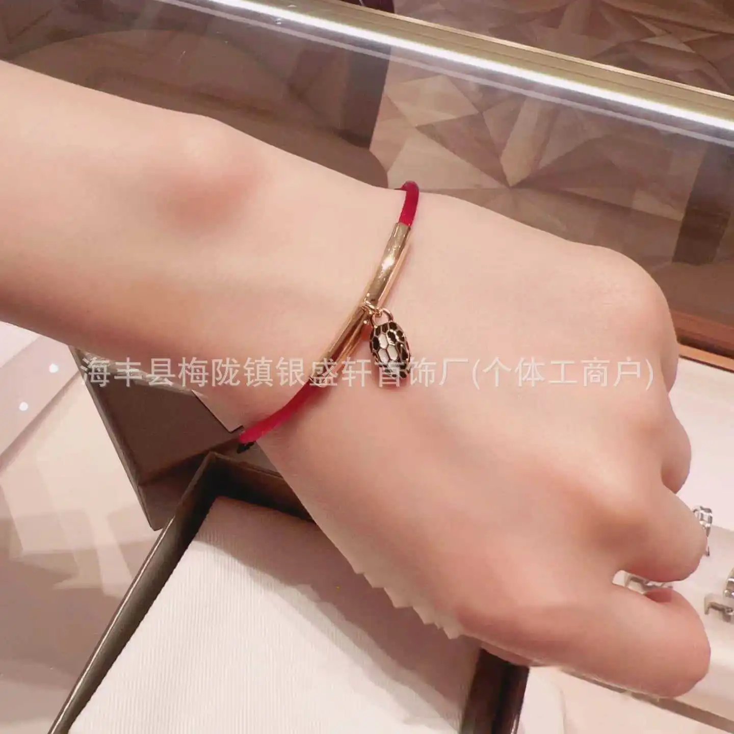 Design Red String Bracelet with Gold-Tone Snake Charm Jewelry - 6