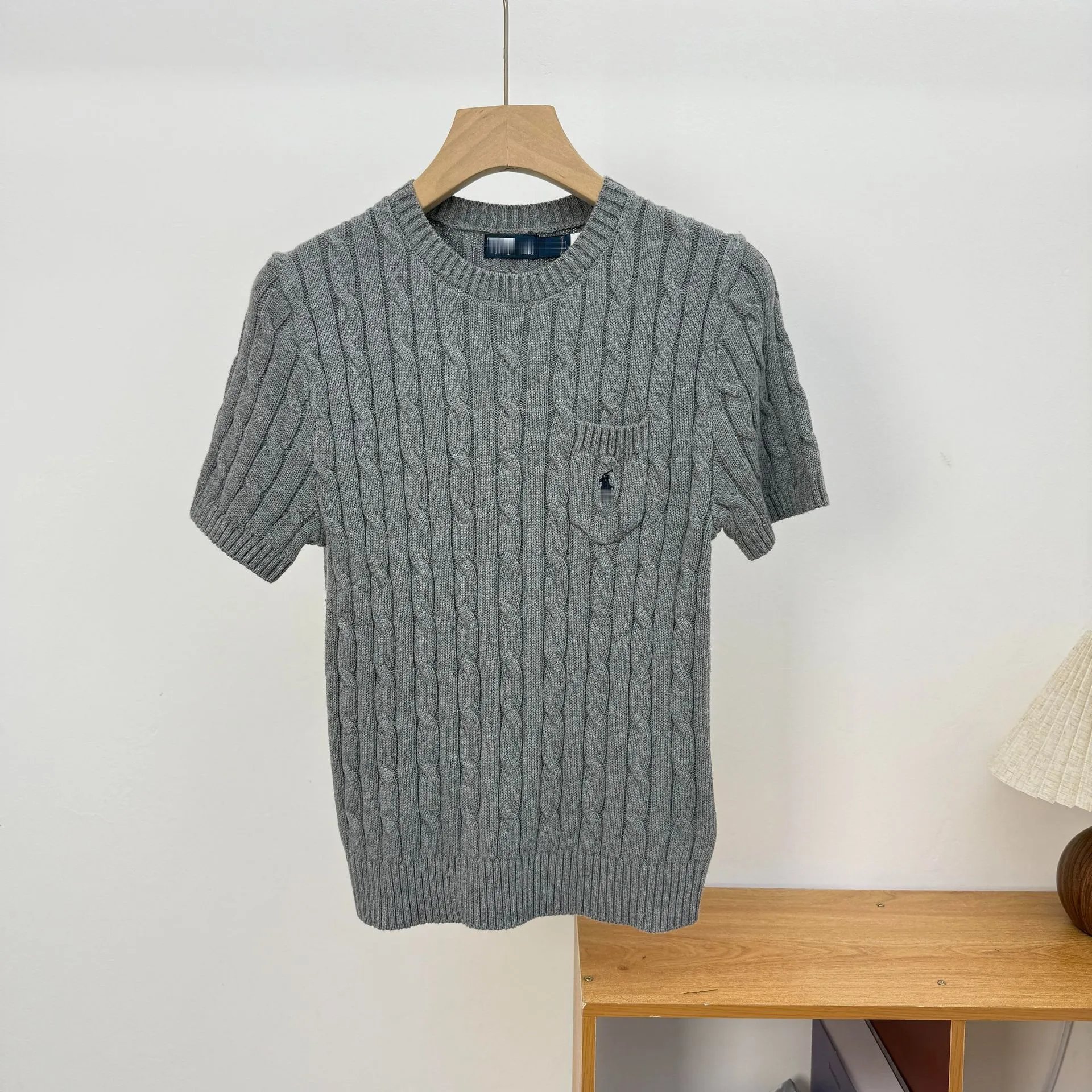 Design Cable Knit Short-Sleeve Sweater Beige Sweater - 15