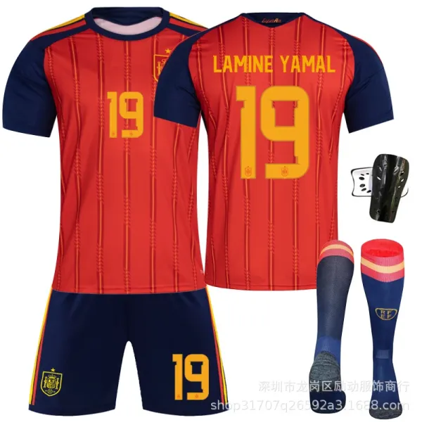 Design Spain National Team Lamine Yamal #19 Home Kit Red / Navy Jersey Set Jersey - 1