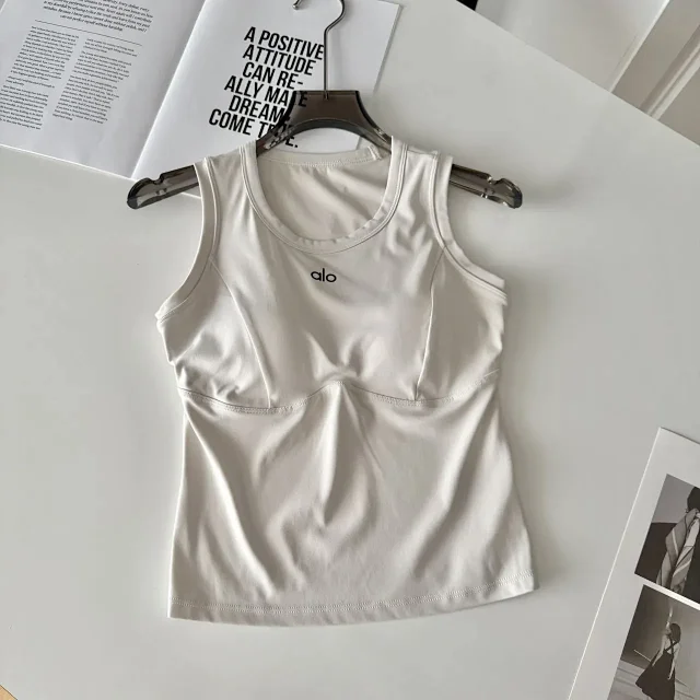 Alo Vests Sleeveless cropped athletic tank with built-in shelf bra product detail image 7