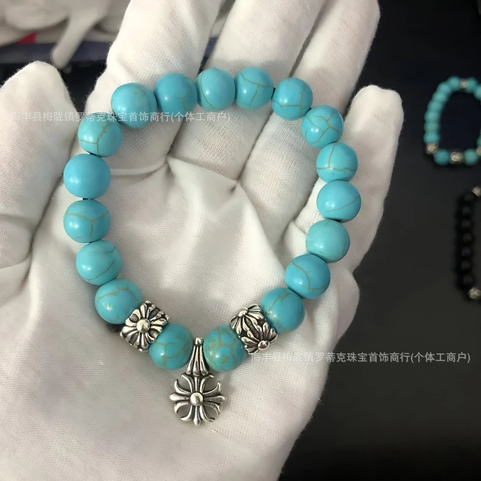 Design Handcrafted Pink Cat's Eye Stone Bracelet with Silver Floral Beads Bracelets Jewelry - 8