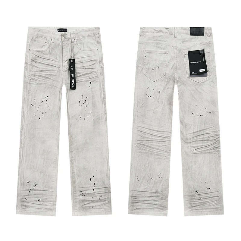 Purple Brand Paint Splatter Distressed White Jeans - 40