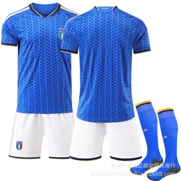 FIGC (Federazione Italiana Giuoco Calcio) FIGC Italy National Team Home Kit Blue White Jersey Shorts Socks Set Sets - 1