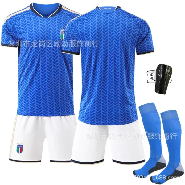FIGC (Federazione Italiana Giuoco Calcio) FIGC Italy National Team Home Kit Blue Patterned Jersey Set Sets - 1
