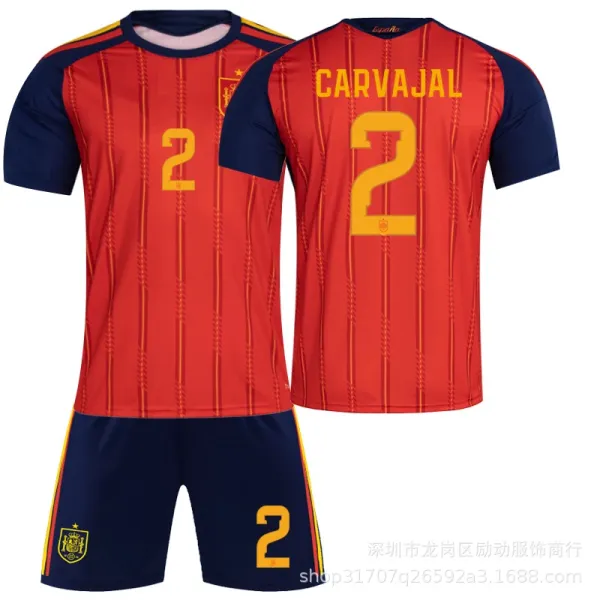 Design Spain National Team Home Kit Carvajal #2 Red Navy Jersey and Shorts Jersey - 1