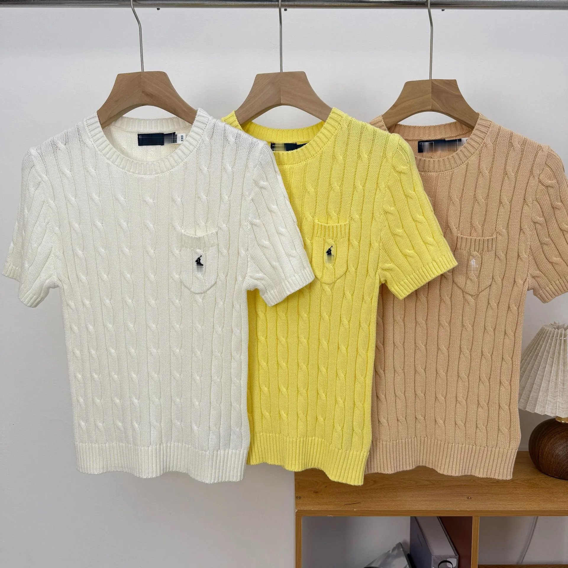 Design Cable Knit Short-Sleeve Sweater Beige Sweater - 6