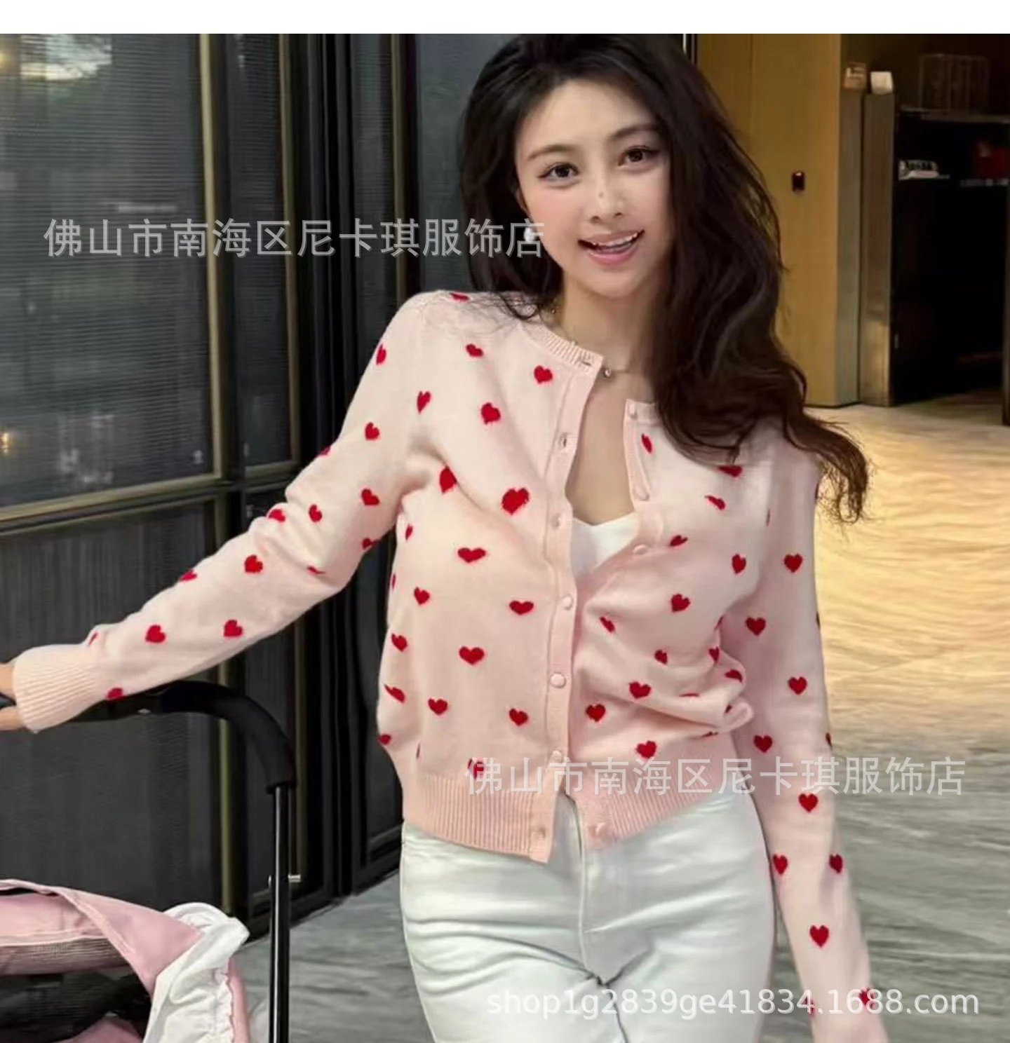 Design Heart Print Knit Cardigan Pink Outerwear.cardigan - 15