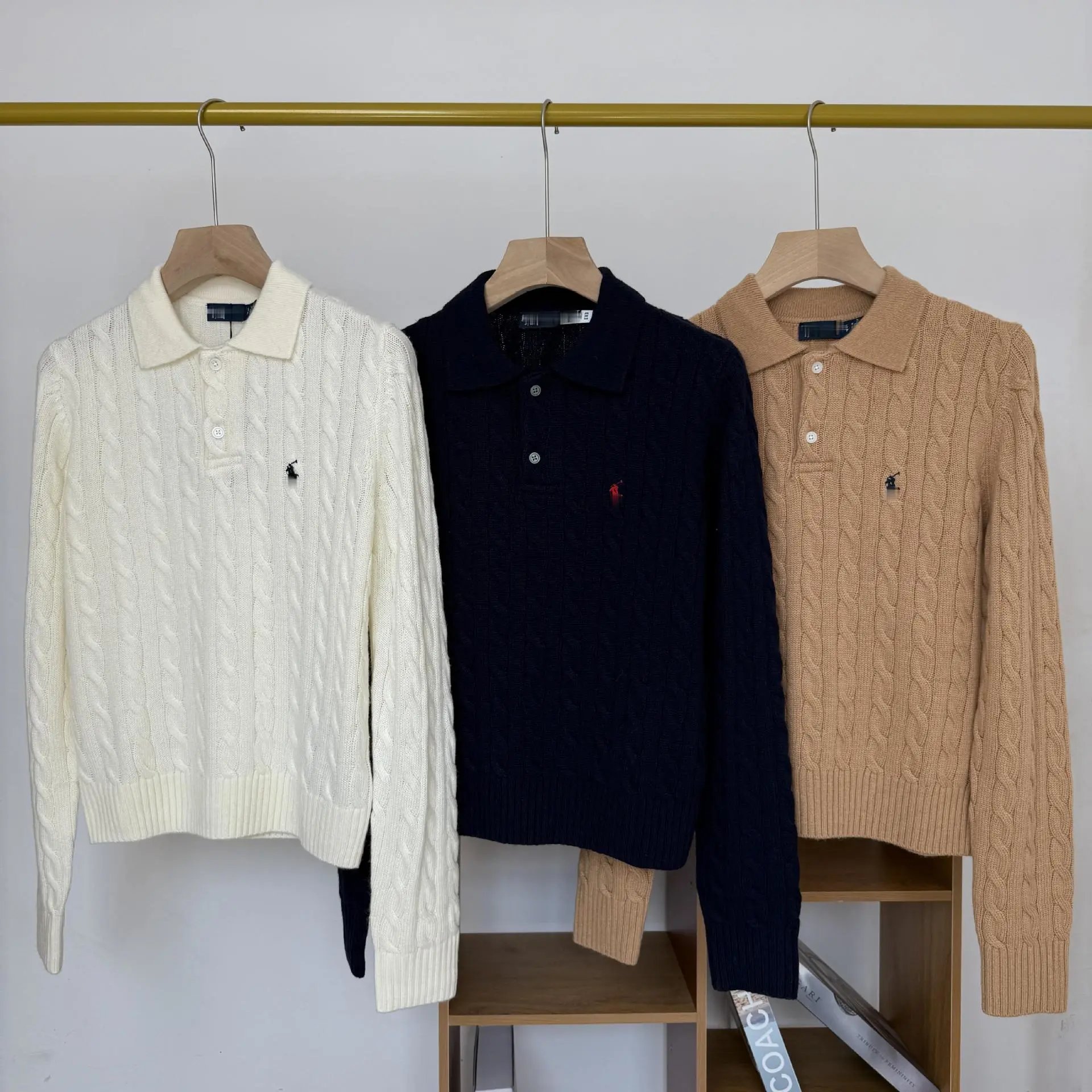 Polo Ralph Lauren Cable Knit Polo Sweater Ivory - 3