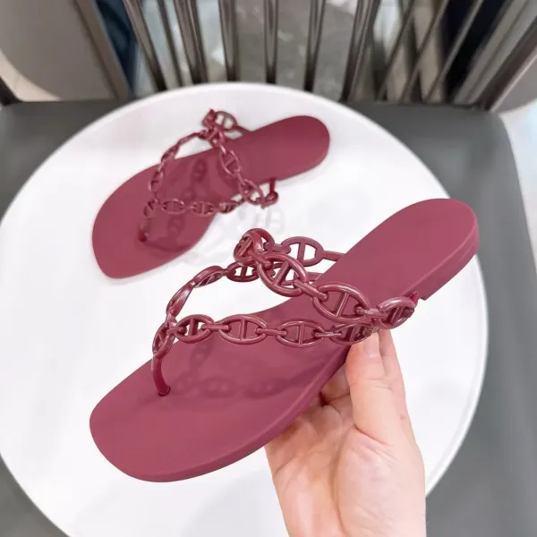 Hermès Chain Link Slide Sandals Burgundy Slippers - 1