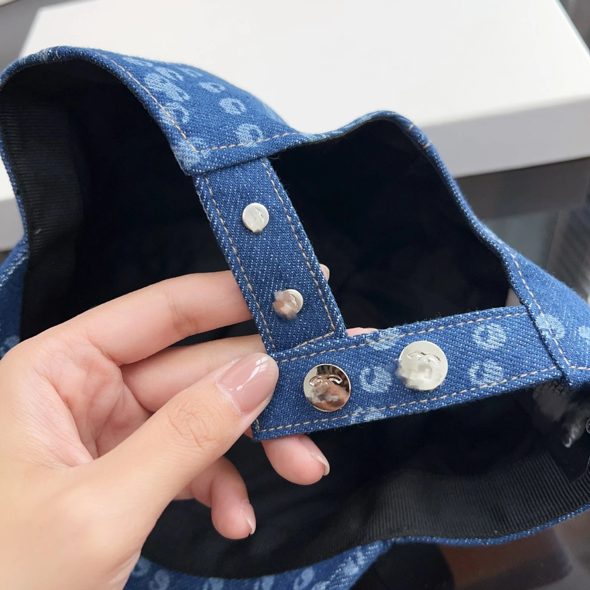Chanel Denim Baseball Cap with CC Motif in Blue Hats - 11