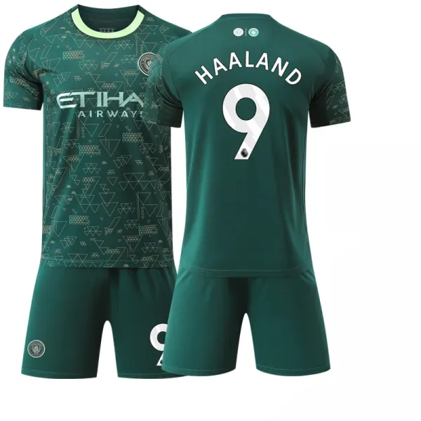 Manchester City FC Haaland #9 Third Kit Green Jersey Set - 1