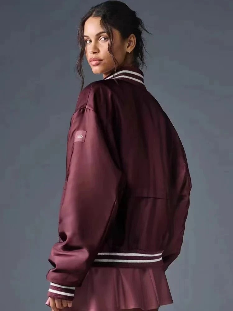 Alo Bomber Jacket Burgundy Sporty Outerwear - 4