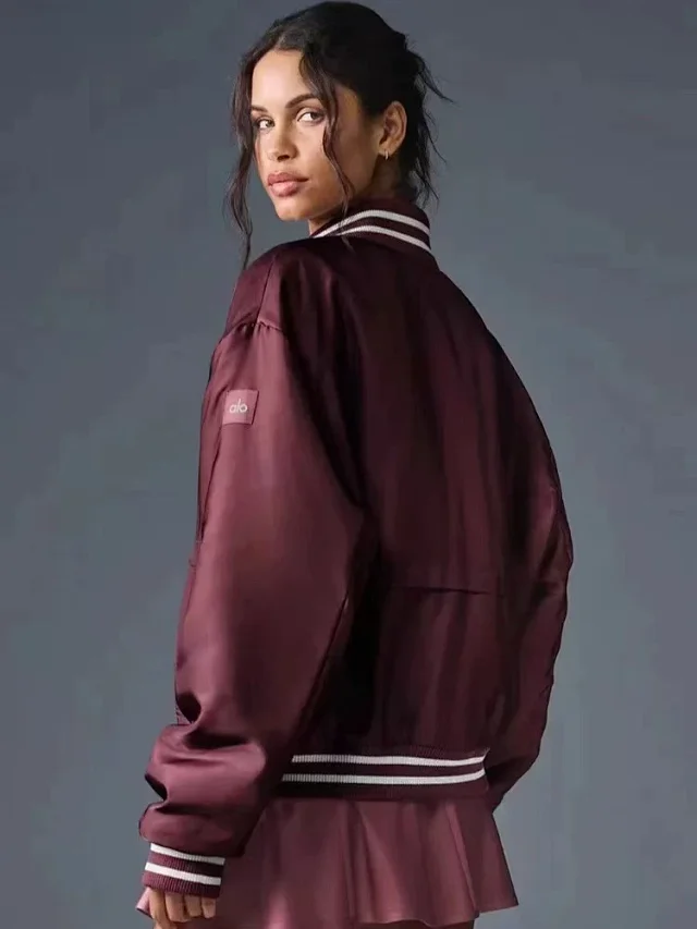 Alo Jackets Padded satin bomber jacket with striped rib-knit trim product detail image 3