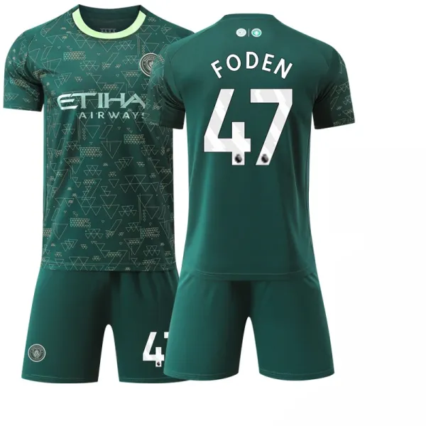 Manchester City FC 2023-24 Third Kit Haaland #9 Green Jersey Set - 10