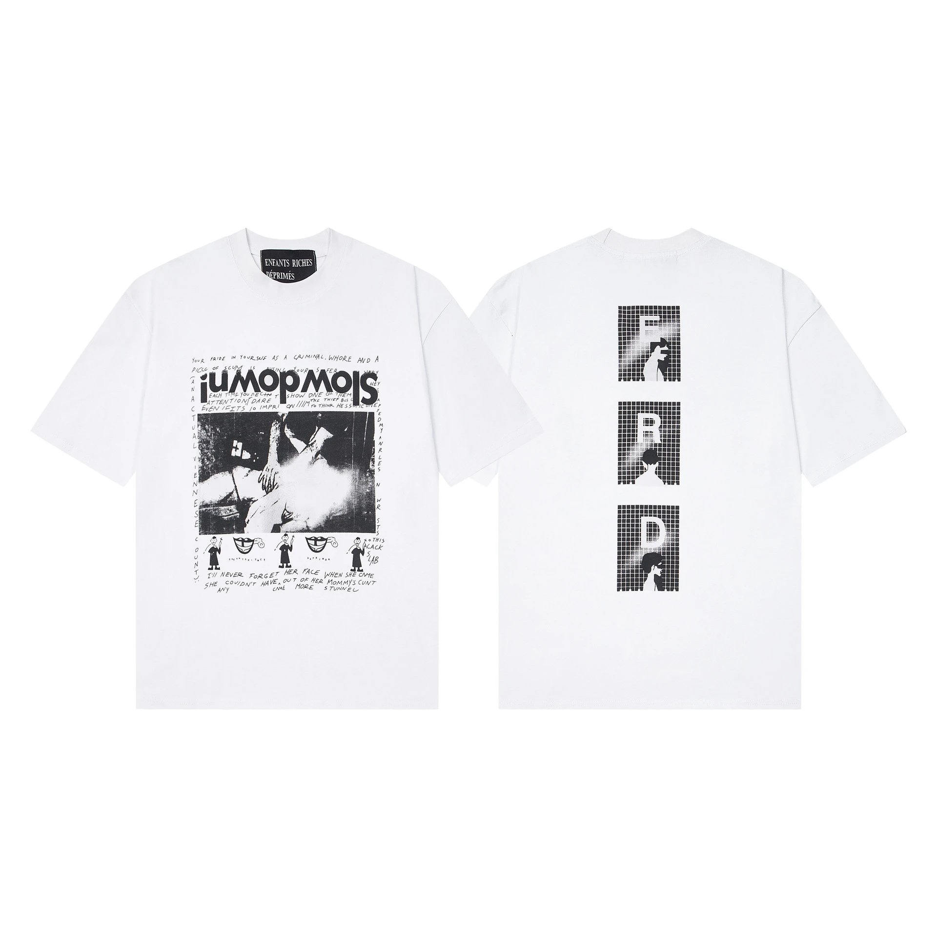 Enfants Riches Déprimés Newspaper Print Graphic T-Shirt White and Black - 5