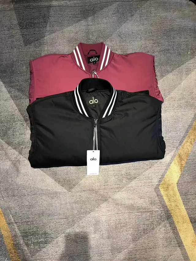 Alo Jackets Padded satin bomber jacket with striped rib-knit trim product detail image 8