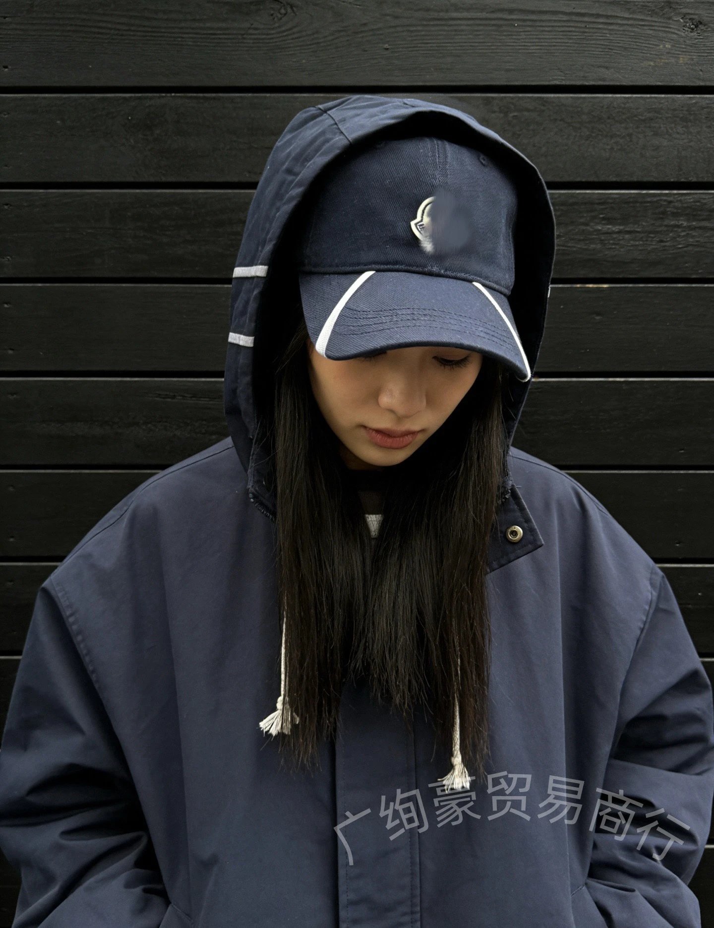 Design Hooded Windbreaker Jacket in Charcoal Gray with Baseball Cap Outerwear - 4