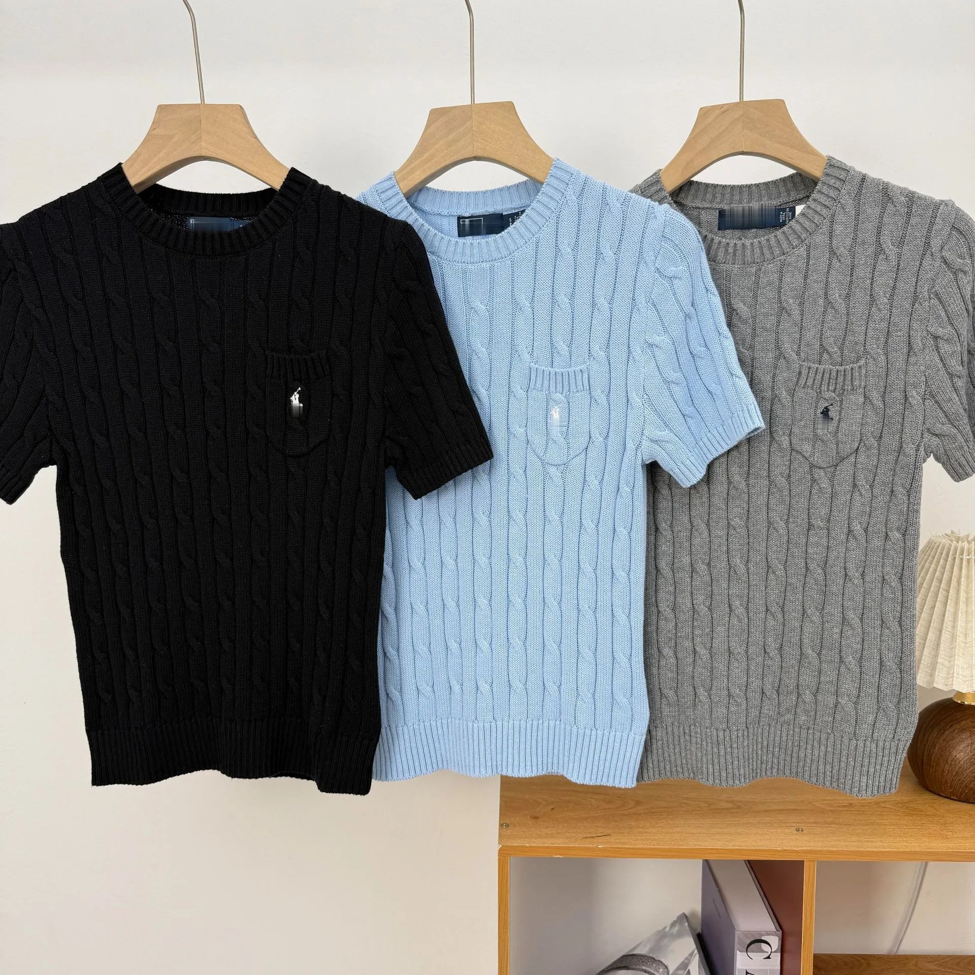 Design Cable Knit Short-Sleeve Sweater Beige Sweater - 7