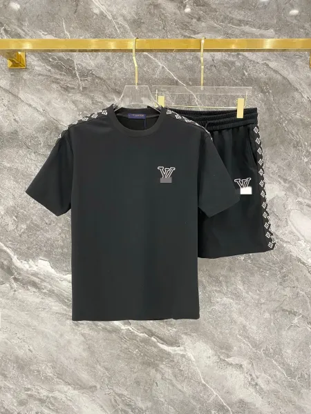 Louis Vuitton Monogram Trimmed Logo T-Shirt and Shorts Set Black - 1