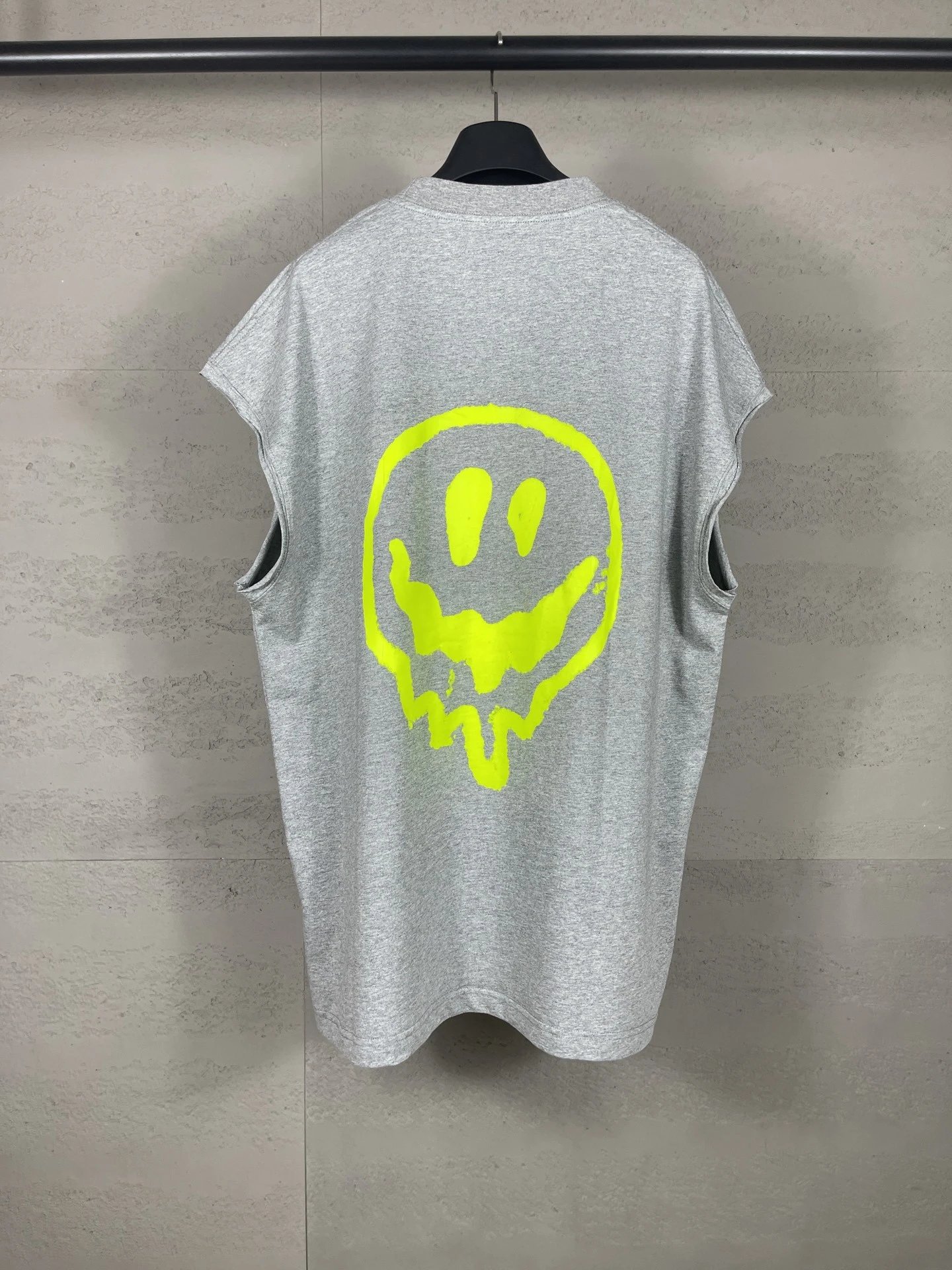 Design Alien Smiley Graphic Cut-Off Sleeve T-Shirt Gray - 8