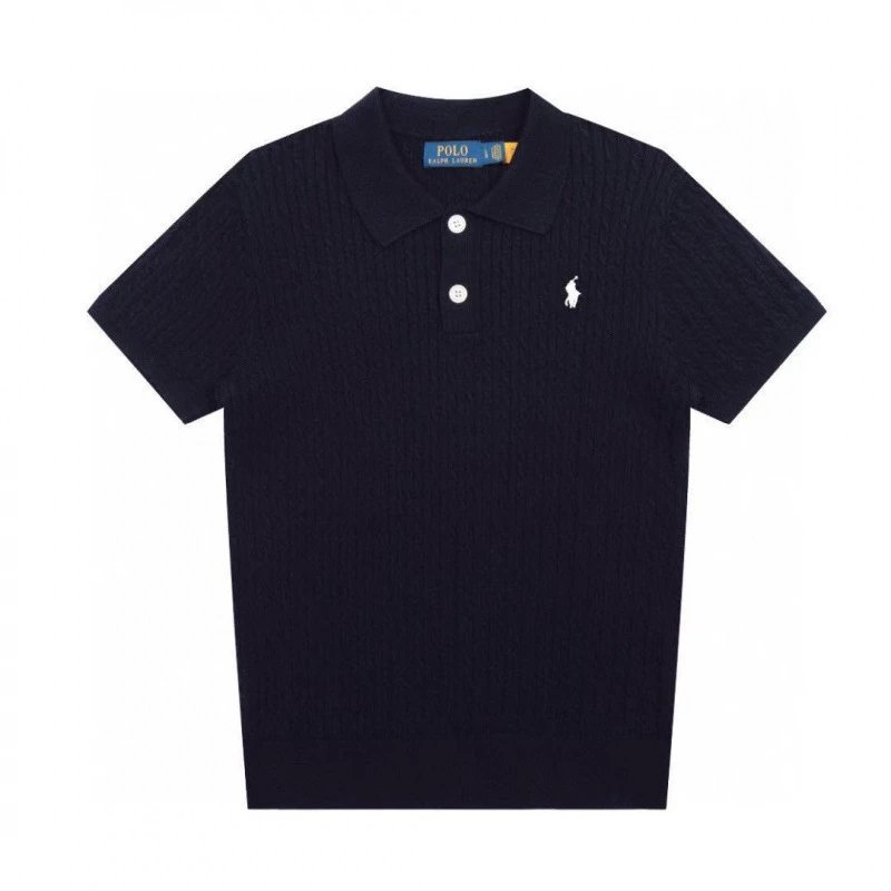 Polo Ralph Lauren Knitwear Short-Sleeve Cable-Knit Shirt — Dark blue with a white label