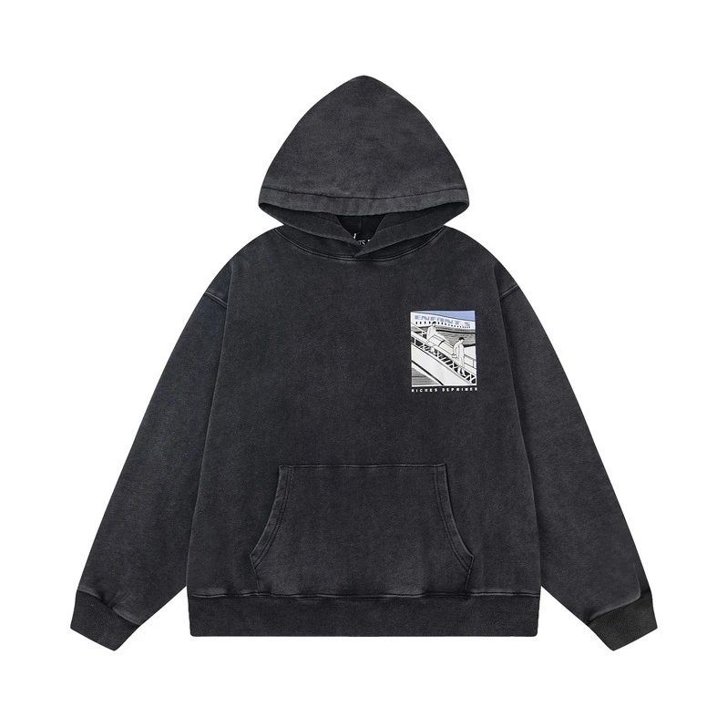 Design Distressed Graphic Zip-Up Hoodie Black - 4
