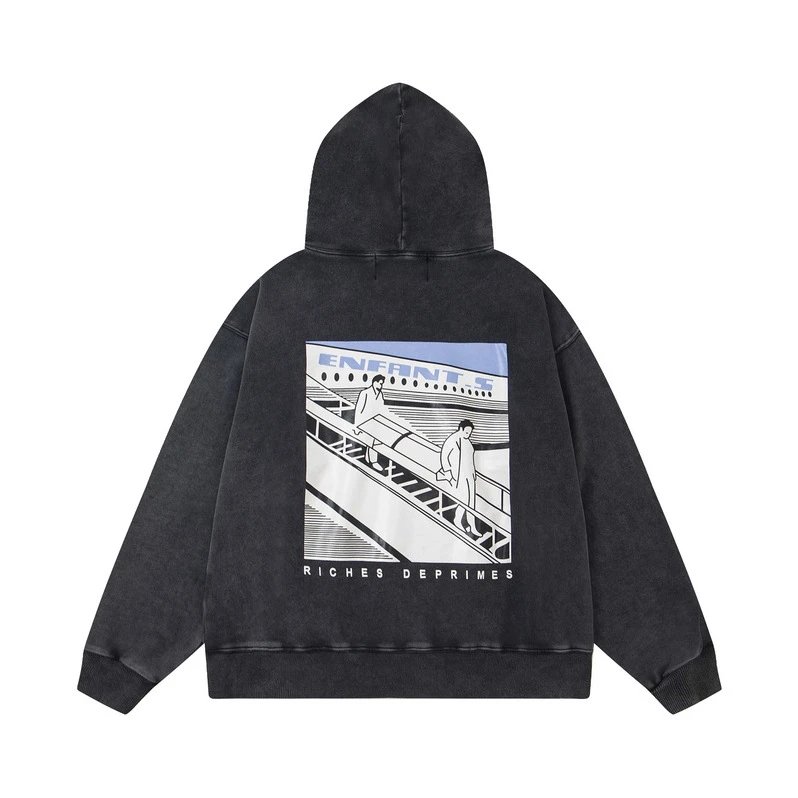 Design Distressed Graphic Zip-Up Hoodie Black - 5