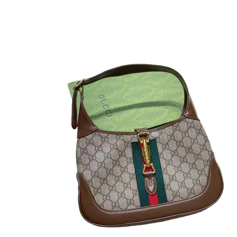 Gucci Jackie 1961 Denim GG Marmont Hobo Bag Navy Brown - 6