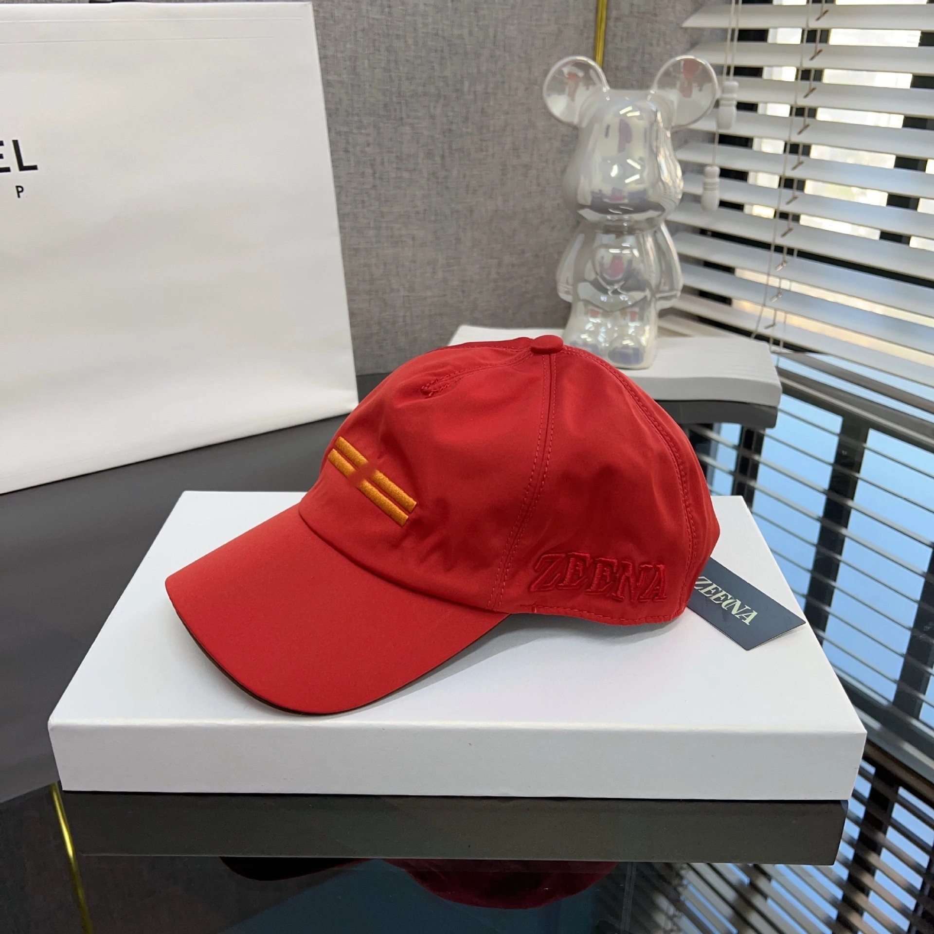 Zegna Baseball Cap Navy with Orange Stripe - 7