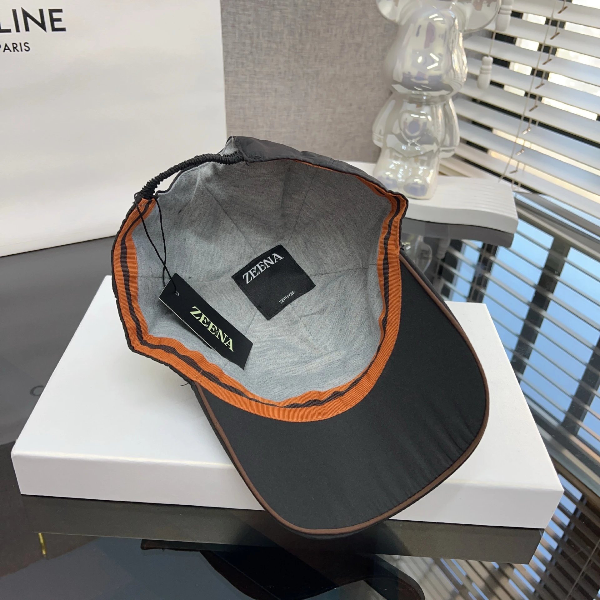 Zegna Baseball Cap Navy with Orange Stripe - 10