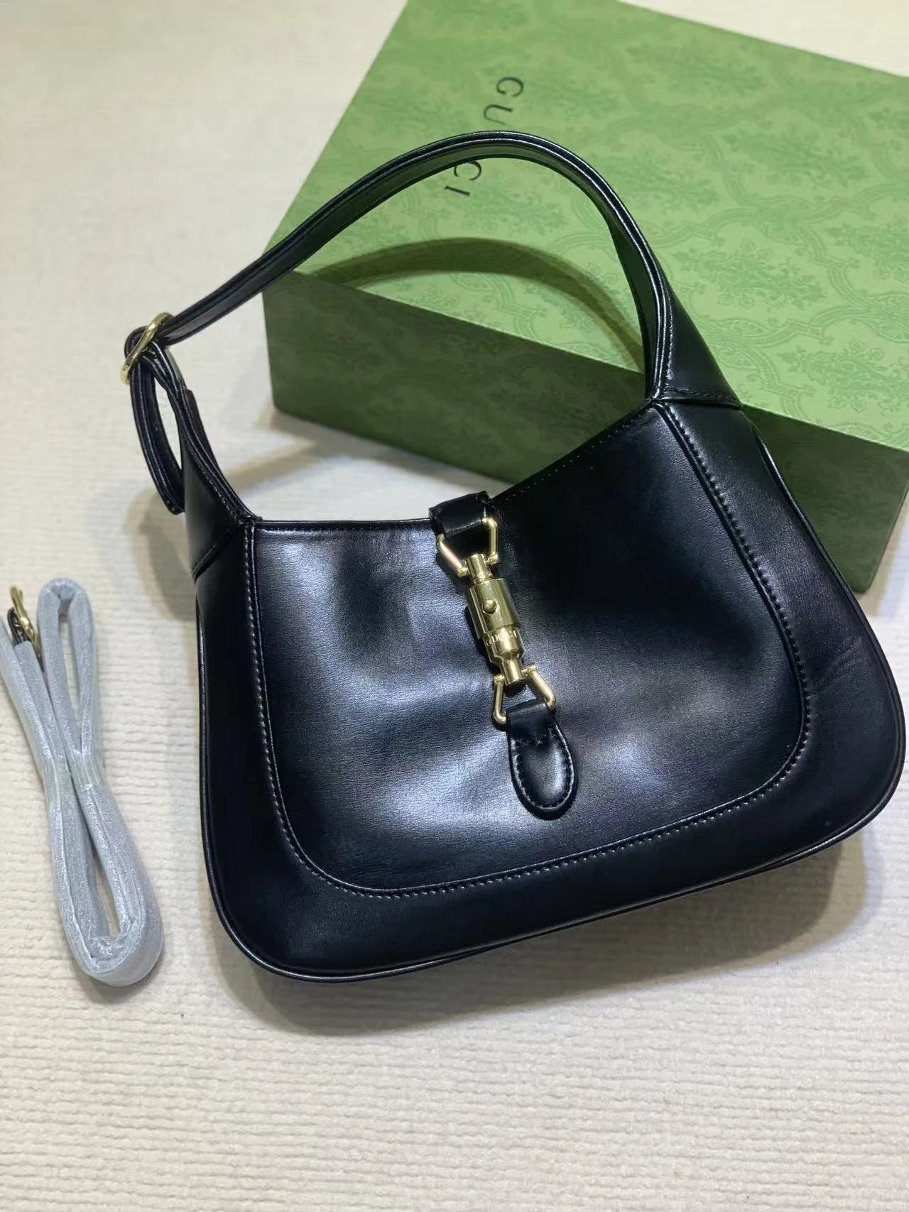 Gucci Jackie 1961 Denim GG Marmont Hobo Bag Navy Brown - 4