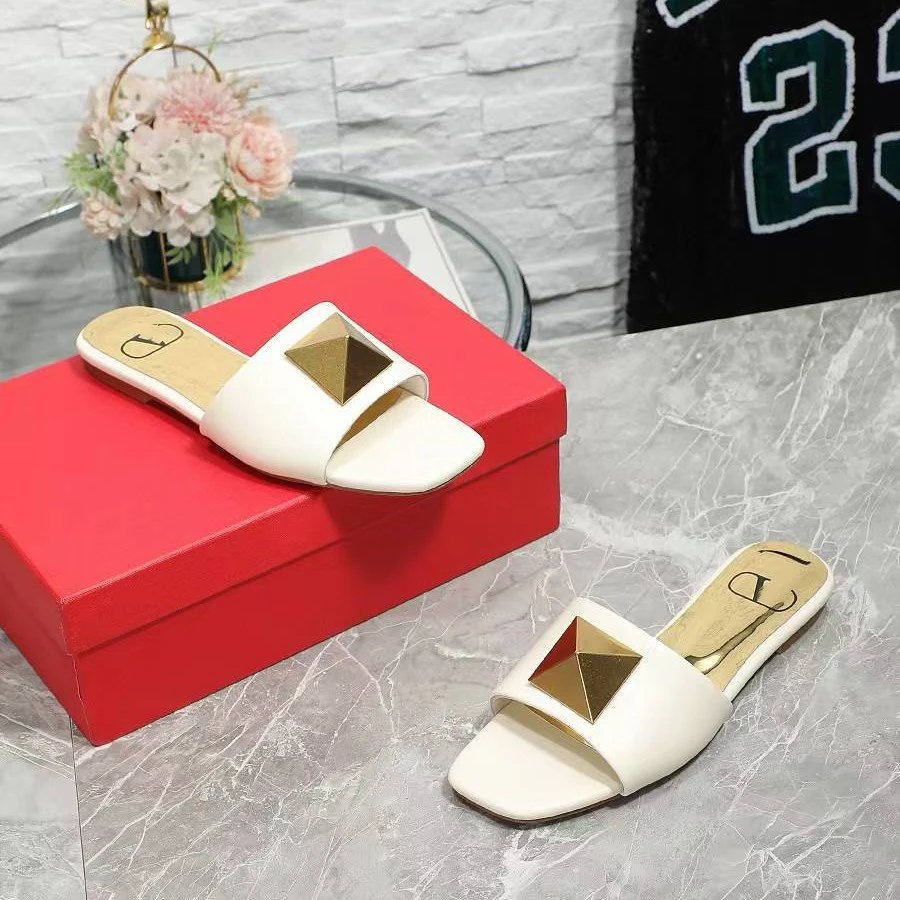 White Leather Slide 