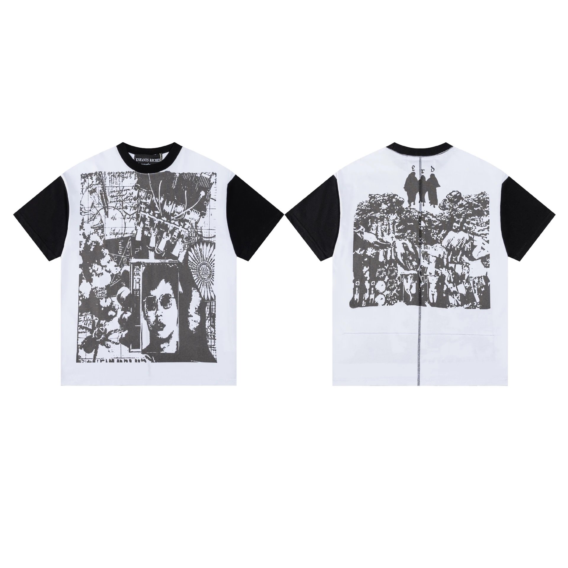 Enfants Riches Déprimés Newspaper Print Graphic T-Shirt White and Black - 9