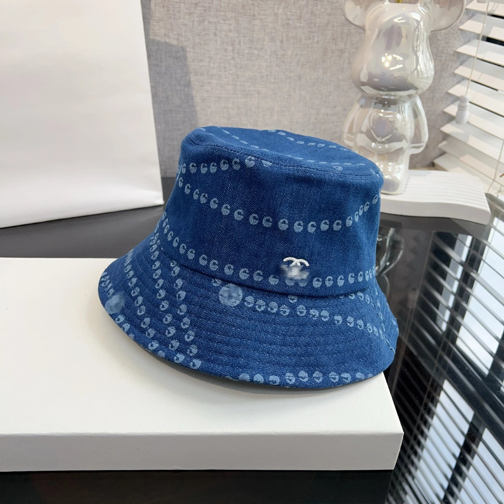 Chanel Denim Baseball Cap with CC Motif in Blue Hats - 7