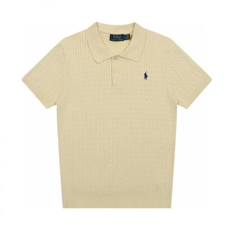 Polo Ralph Lauren Knitwear Short-Sleeve Cable-Knit Shirt — Milky apricot color