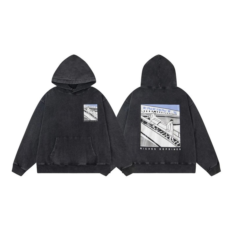 Design Distressed Graphic Zip-Up Hoodie Black - 3