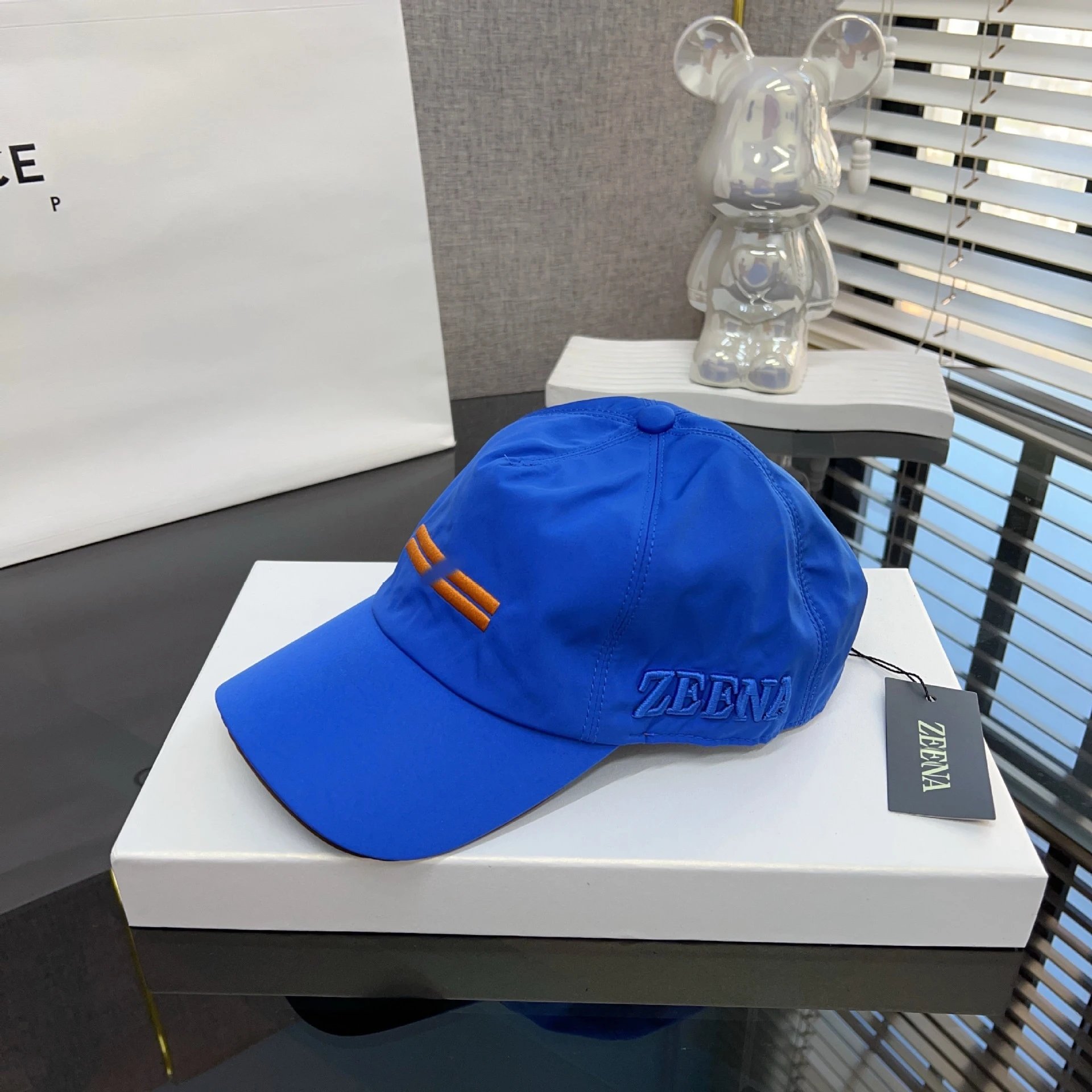 Zegna Baseball Cap Navy with Orange Stripe - 6