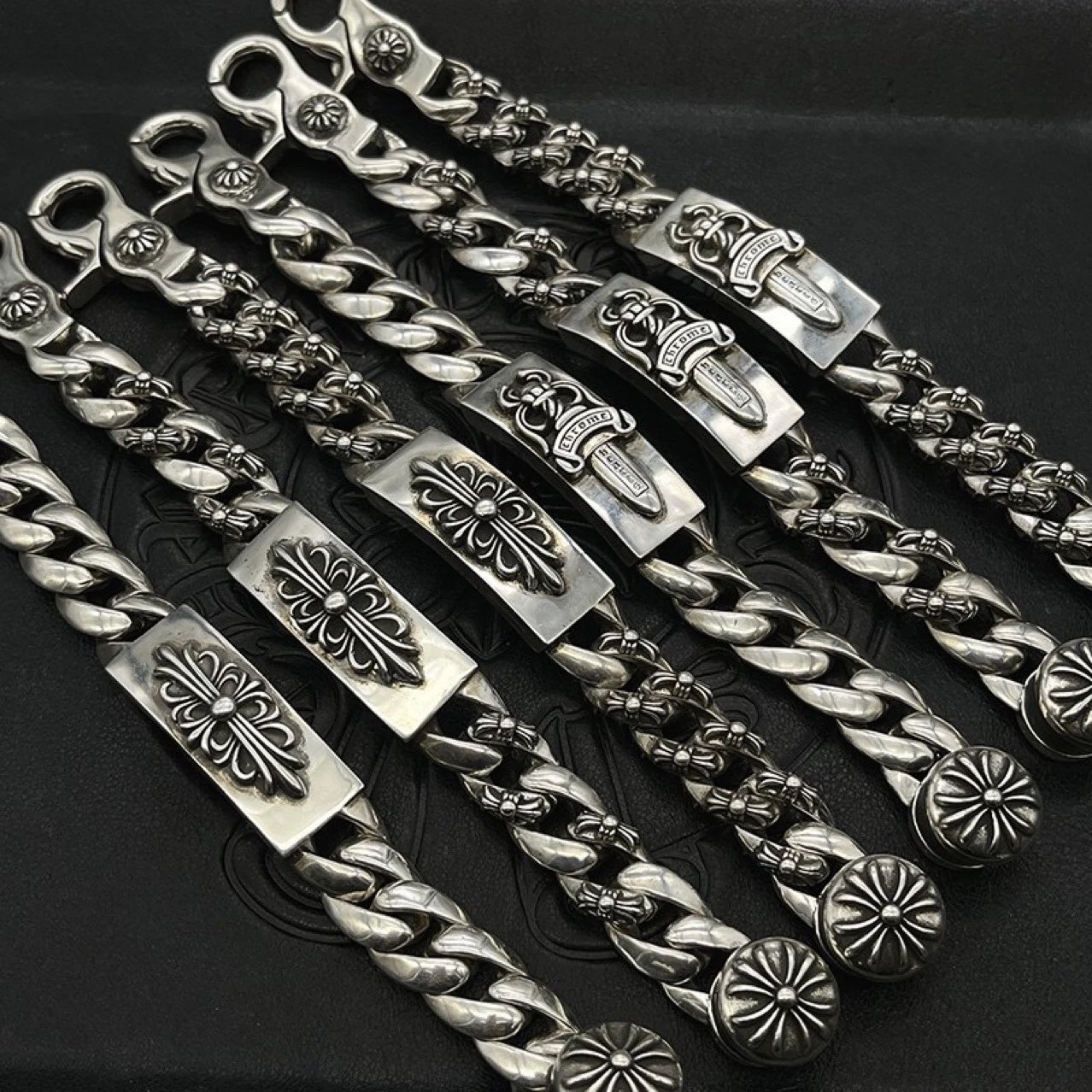 Chrome Hearts Floral Link Bracelet Silver Jewelry - 8